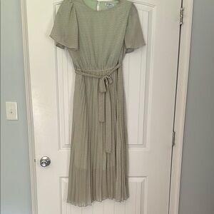 Polagram Green Pleated Midi Sundress with Flutter Sleeves